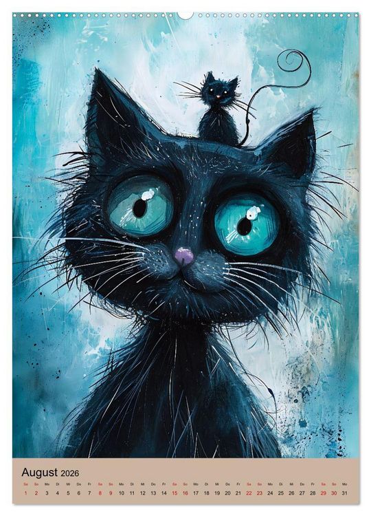 Produktbild: Lustige Katzen-Karikaturen - Minimalistischer Spa&szlig; mit Maus, Vogel und Co (hochwertiger Premium Wandkalender 2026 DIN A2 hoch), Kunstdruck in Hochglanz