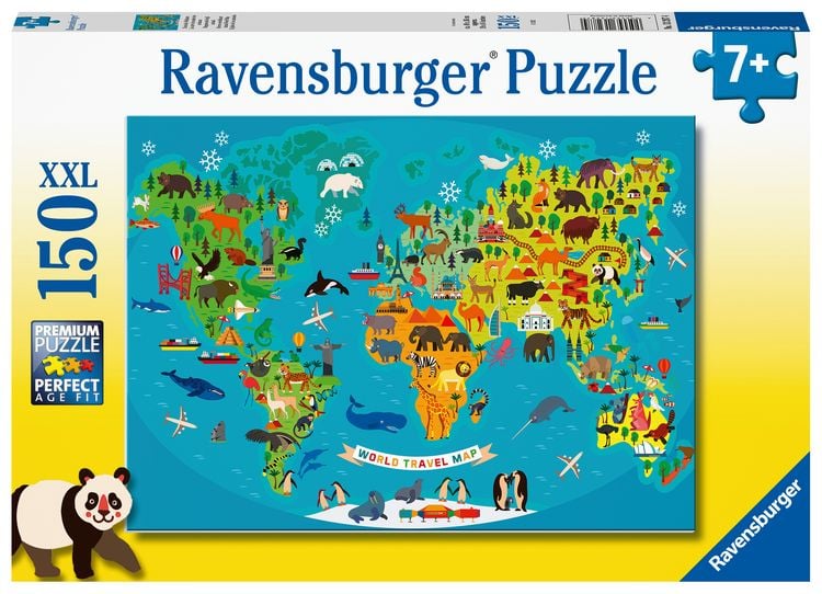 Produktbild: Puzzle Ravensburger Tierische Weltkarte 150 Teile XXL