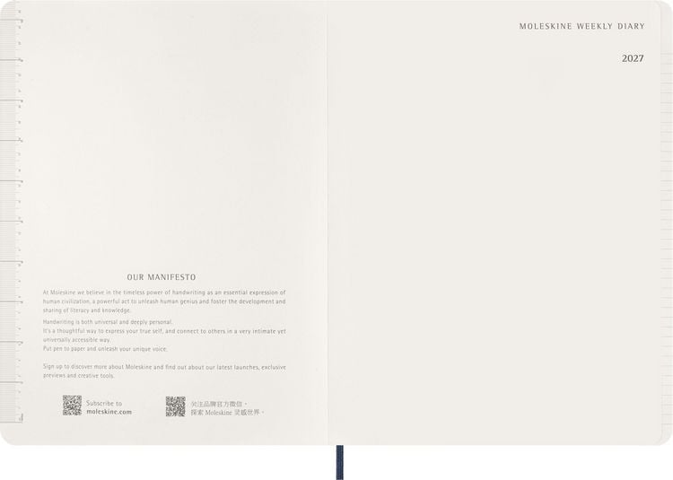 Produktbild: Moleskine 15 Monate Essential Wochenkalender 2026/2027, 1 Wo = 2 Seiten, vertikal, XXL, fester Einband, Saphirblau