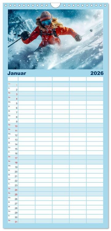 Produktbild: Familienplaner 2026 - Skifahren - tolle Momente mit 5 Spalten (Wandkalender, 21 x 45 cm) CALVENDO