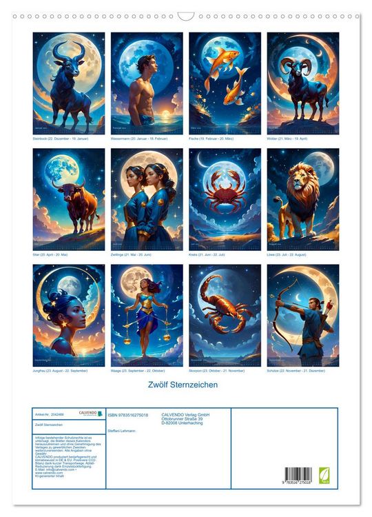 Produktbild: Zw&ouml;lf Sternzeichen (Wandkalender 2026 DIN A2 hoch), CALVENDO Monatskalender