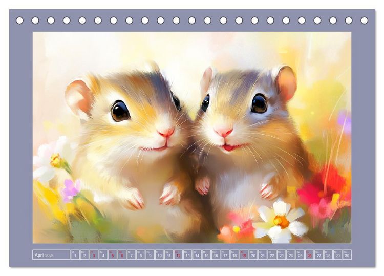 Produktbild: Nagergl&uuml;ck und Bl&uuml;tenzauber. Niedliche Tierchen im romantischen Stil (Tischkalender 2026 DIN A5 quer), CALVENDO Monatskalender