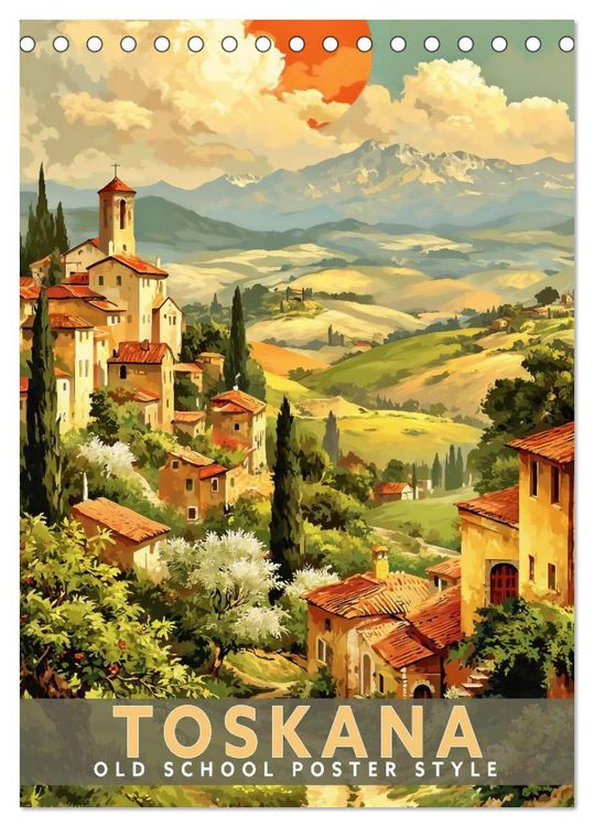 Produktbild: Toskana - Old School Poster Style (Tischkalender 2027 DIN A5 hoch), CALVENDO Monatskalender