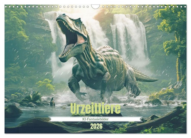 Produktbild: Urzeittiere - KI-Fantasiebilder (Wandkalender 2026 DIN A3 quer), CALVENDO Monatskalender