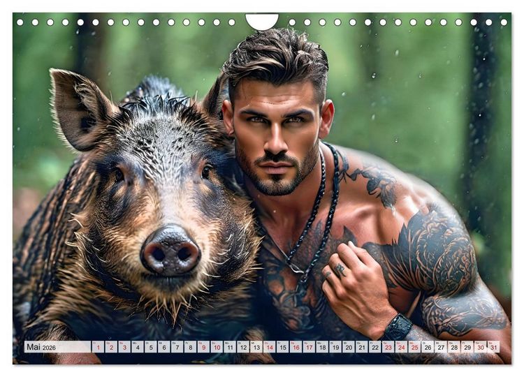 Produktbild: Naturburschen im Wald - Muskeln, Tattoos und Waldbewohner (Wandkalender 2026 DIN A4 quer), CALVENDO Monatskalender