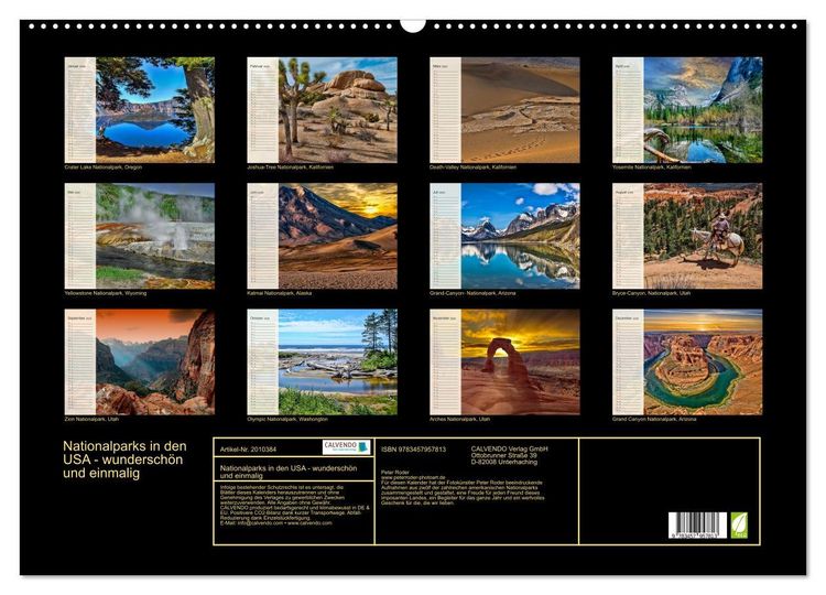 Produktbild: Nationalparks in den USA - wundersch&ouml;n und einmalig (Wandkalender 2026 DIN A2 quer), CALVENDO Monatskalender
