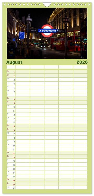 Produktbild: Familienplaner 2026 - Wundervolles London mit 5 Spalten (Wandkalender, 21 x 45 cm) CALVENDO