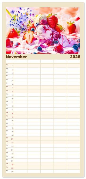 Produktbild: Familienplaner 2026 - Eiscreme-Tr&auml;ume - S&uuml;&szlig;e Verlockung und florale Sch&ouml;nheiten mit 5 Spalten (Wandkalender, 21 x 45 cm) CALVENDO