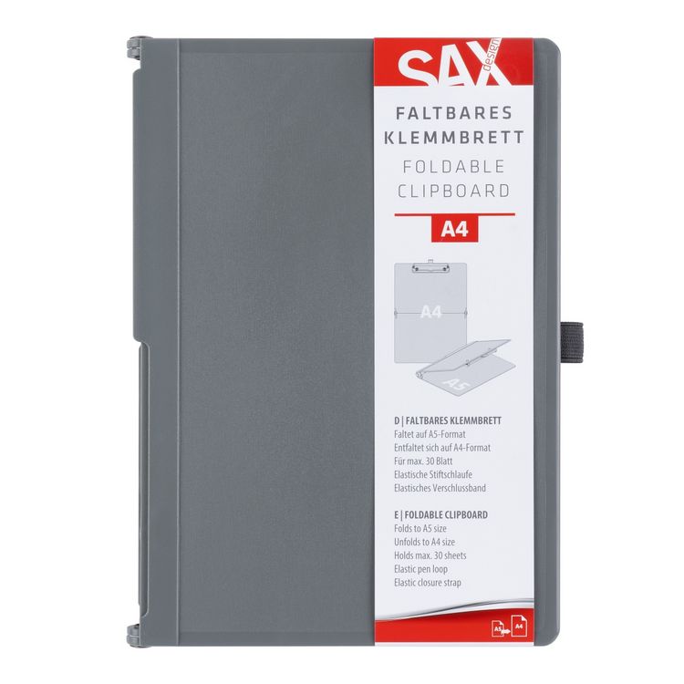 Produktbild: SAX Klemmbrett Design faltbar A5 auf A4, anthrazit