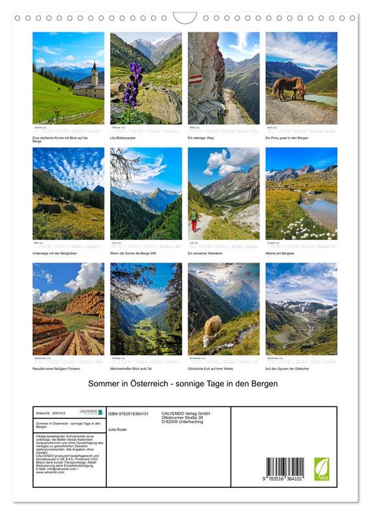 Produktbild: Sommer in &Ouml;sterreich - sonnige Tage in den Bergen (Wandkalender 2026 DIN A3 hoch), CALVENDO Monatskalender