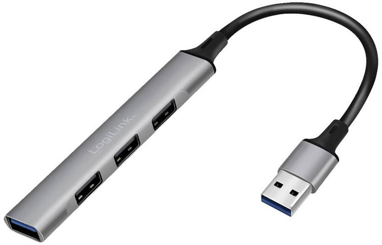 Produktbild: LogiLink UA0391 USB-Hub 4 Port USB-A USB 3.0 5 GBit/s Aluminium-Grau UA0391