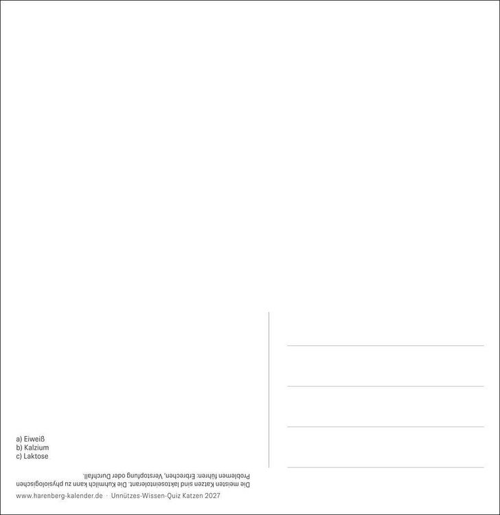 Produktbild: Unn&uuml;tzes-Wissen-Quiz Katzen Premium-Postkartenkalender 2027 - Kalender mit 53 R&auml;tselkarten