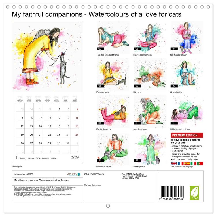 Produktbild: My faithful companions - Watercolours of a love for cats (Wall Calendar 2026 12 &times; 12 Inch) CALVENDO 12 Month Wall Calendar