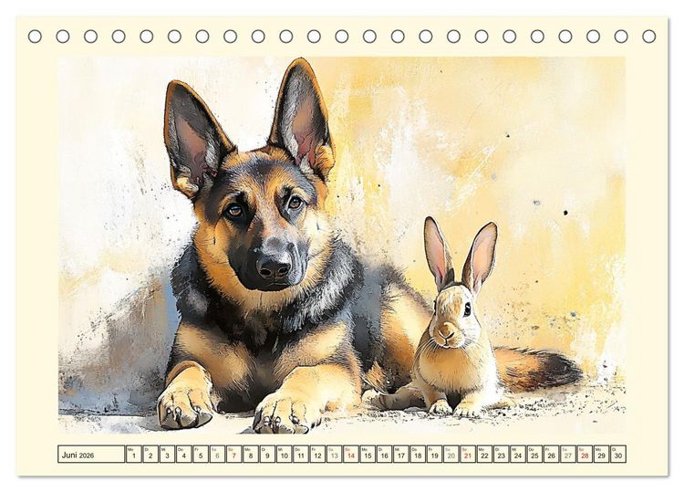 Produktbild: Deutsche Sch&auml;ferhunde. Majest&auml;tische W&auml;chter im Aquarell-Stil (Tischkalender 2026 DIN A5 quer), CALVENDO Monatskalender