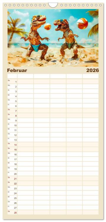 Produktbild: Familienplaner 2026 - Dinosaurier Sommer - Urzeitlich witzige Strandparty mit 5 Spalten (Wandkalender, 21 x 45 cm) CALVENDO