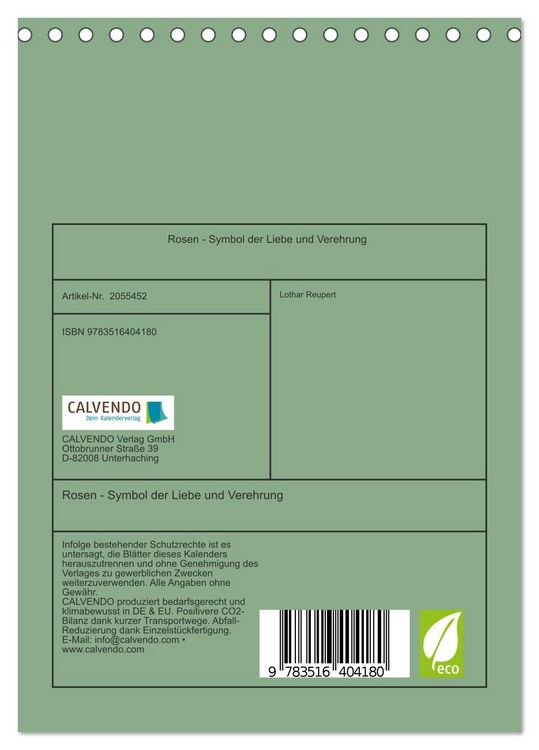 Produktbild: Rosen - Symbol der Liebe und Verehrung (Tischkalender 2026 DIN A5 hoch), CALVENDO Monatskalender