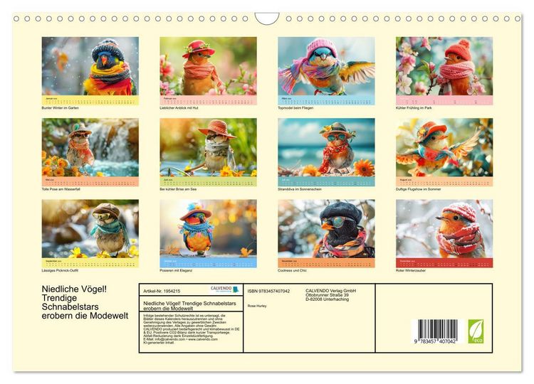 Produktbild: Niedliche V&ouml;gel! Trendige Schnabelstars erobern die Modewelt (Wandkalender 2026 DIN A3 quer), CALVENDO Monatskalender
