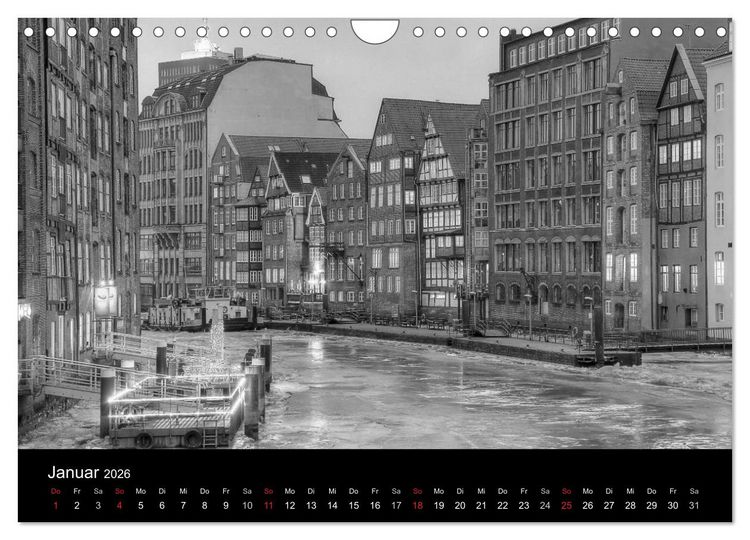 Produktbild: Hamburg monochrome Impressionen (Wandkalender 2026 DIN A4 quer), CALVENDO Monatskalender