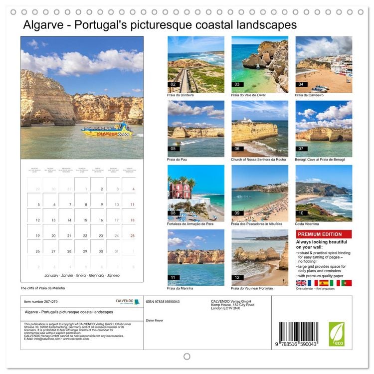 Produktbild: Algarve - Portugal's picturesque coastal landscapes (Wall Calendar 2026 12 &times; 12 Inch) CALVENDO 12 Month Wall Calendar