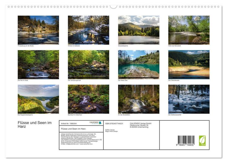 Produktbild: Fl&uuml;sse und Seen im Harz (hochwertiger Premium Wandkalender 2026 DIN A2 quer), Kunstdruck in Hochglanz