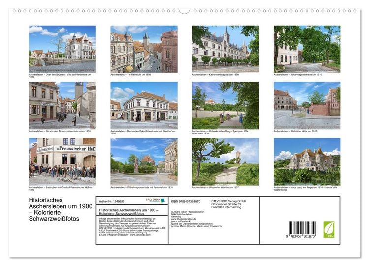 Produktbild: Historisches Aschersleben um 1900 &ndash; Kolorierte Schwarzwei&szlig;fotos (hochwertiger Premium Wandkalender 2026 DIN A2 quer), Kunstdruck in Hochglanz