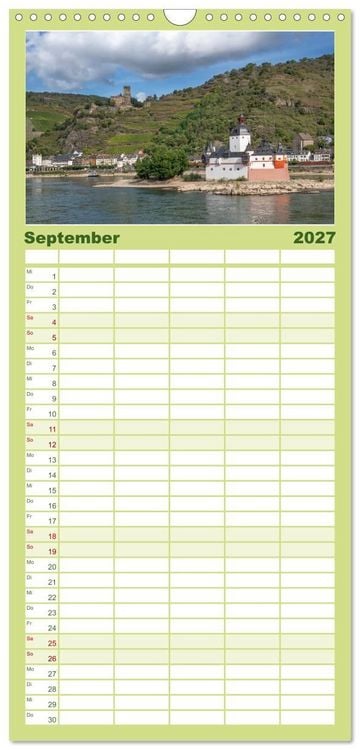 Produktbild: Familienplaner 2027 - Unterwegs - Rhein-Burgen-Weg mit 5 Spalten (Wandkalender, 21 x 45 cm) CALVENDO