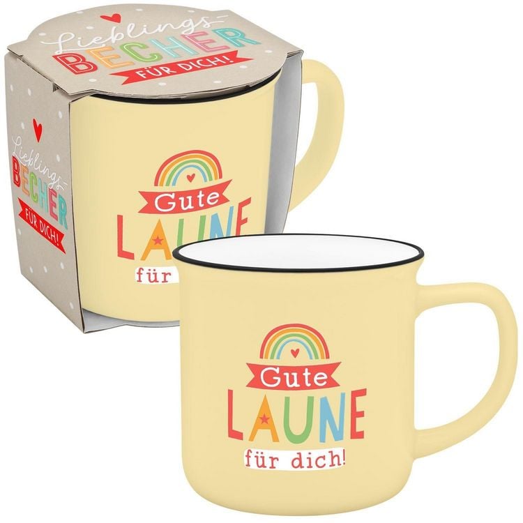 Produktbild: Becher in Emailloptik "gute Laune"