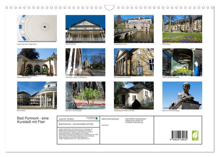 Produktbild: Bad Pyrmont - eine Kurstadt mit Flair (Wandkalender 2026 DIN A3 quer), CALVENDO Monatskalender