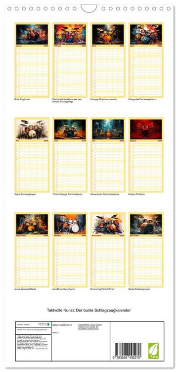 Produktbild: Familienplaner 2026 - Taktvolle Kunst: Der bunte Schlagzeugkalender mit 5 Spalten (Wandkalender, 21 x 45 cm) CALVENDO
