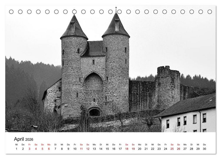 Produktbild: Burgen in schwarzwei&szlig; - Wie aus alten Zeiten (Tischkalender 2026 DIN A5 quer), CALVENDO Monatskalender