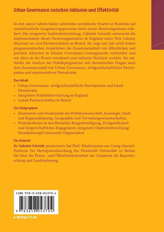 Produktbild: Urban Governance zwischen Inklusion und Effektivit&auml;t