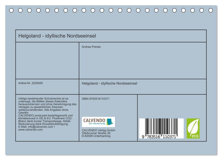 Produktbild: Helgoland - idyllische Nordseeinsel (Tischkalender 2026 DIN A5 quer), CALVENDO Monatskalender