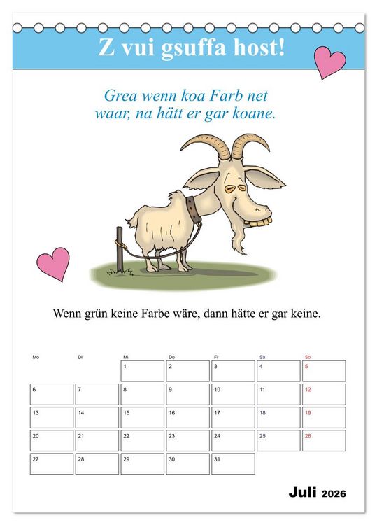 Produktbild: So a Schmarrn! Bairische Mundart (Tischkalender 2026 DIN A5 hoch), CALVENDO Monatskalender