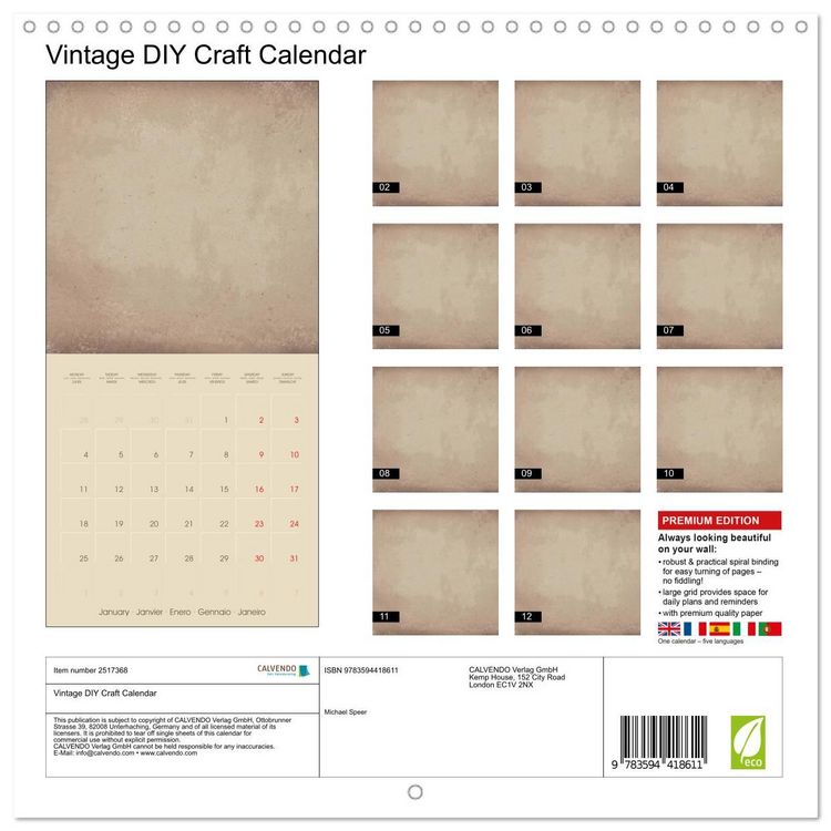 Produktbild: Vintage DIY Craft Calendar (Wall Calendar 2027 12 &times; 12 Inch) CALVENDO 12 Month Wall Calendar