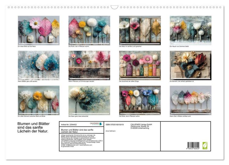 Produktbild: Blumen und Bl&auml;tter sind das sanfte L&auml;cheln der Natur. (Wandkalender 2027 DIN A2 quer), CALVENDO Monatskalender