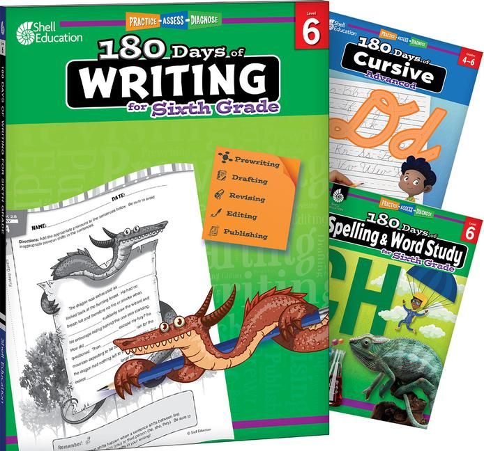 Produktbild: 180 Days(tm) Writing, Spelling, & Cursive Grade 6: 3-Book Set