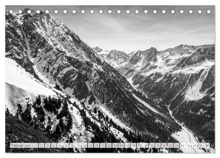 Produktbild: Bergpixels Schwarz-Wei&szlig;e Gebirgstr&auml;ume (Tischkalender 2026 DIN A5 quer), CALVENDO Monatskalender