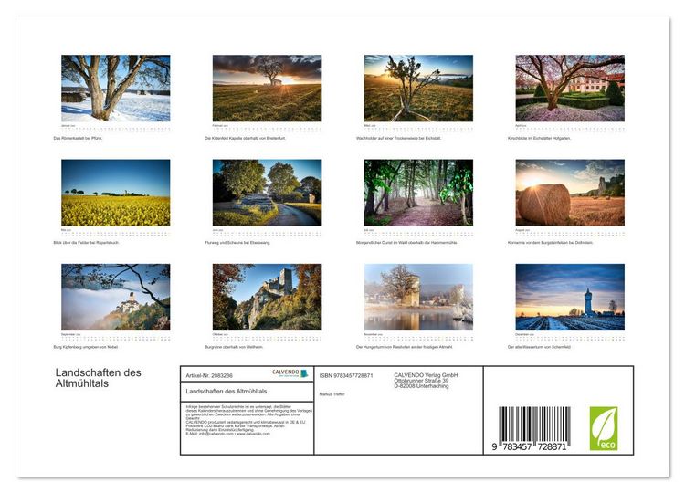 Produktbild: Landschaften des Altm&uuml;hltals (Wandkalender 2026 DIN A4 quer), CALVENDO Monatskalender