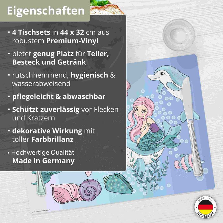 Produktbild: Tischsetmacher Tischset f&uuml;r Kinder Meerjungfrauen unter Wasser, aus hochwertigem Vinyl , 44 x 32 cm