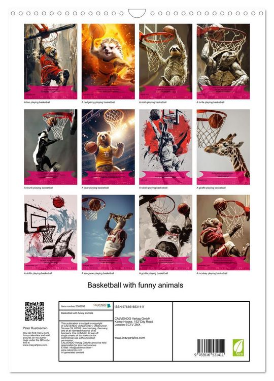 Produktbild: Basketball with funny animals (Wall Calendar 2026 DIN A3 portrait), CALVENDO 12 Month Wall Calendar