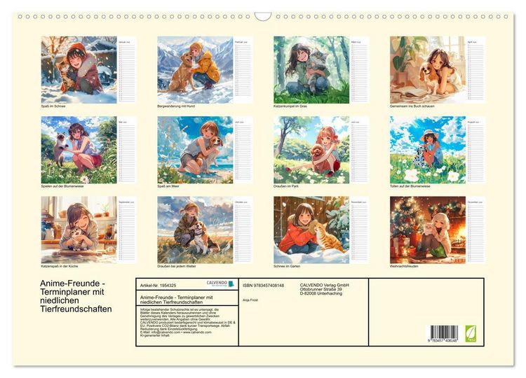 Produktbild: Anime-Freunde - Terminplaner mit niedlichen Tierfreundschaften (Wandkalender 2026 DIN A2 quer), CALVENDO Monatskalender