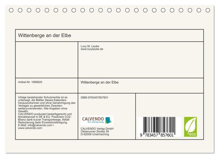 Produktbild: Wittenberge an der Elbe (Tischkalender 2026 DIN A5 quer), CALVENDO Monatskalender