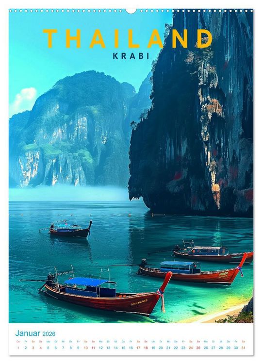 Produktbild: Thailand - Old School Poster Style (Wandkalender 2026 DIN A2 hoch), CALVENDO Monatskalender