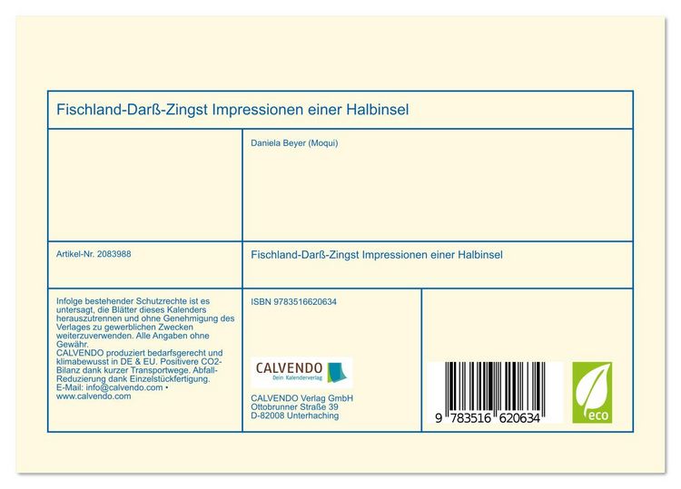 Produktbild: Fischland-Dar&szlig;-Zingst Impressionen einer Halbinsel (Tischkalender 2026 DIN A5 quer), CALVENDO Monatskalender