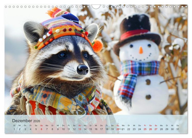 Produktbild: Niedlicher Waschb&auml;ren-Style. Modisch, elegant und blumig (Wandkalender 2026 DIN A3 quer), CALVENDO Monatskalender