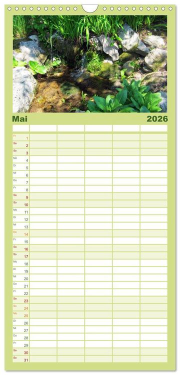 Produktbild: Familienplaner 2026 - Oasen der Ruhe 2026 / Geburtstagskalender mit 5 Spalten (Wandkalender, 21 x 45 cm) CALVENDO