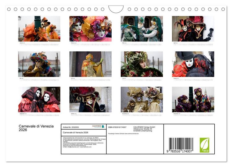 Produktbild: Carnevale di Venezia 2026 (Wandkalender 2026 DIN A4 quer), CALVENDO Monatskalender