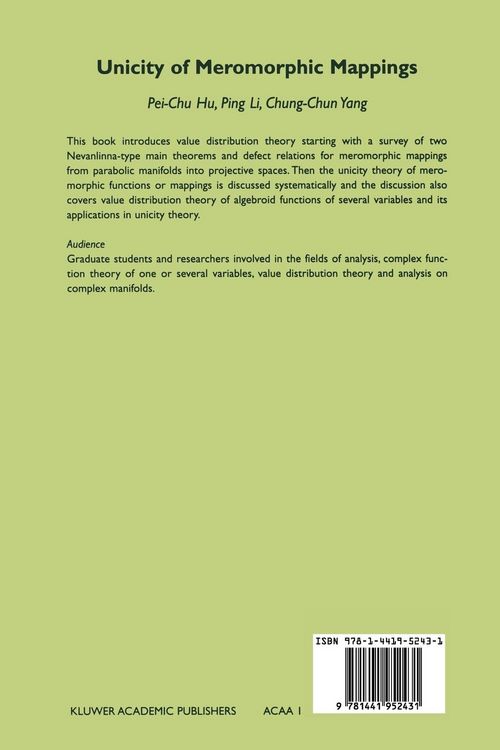 Produktbild: Unicity of Meromorphic Mappings