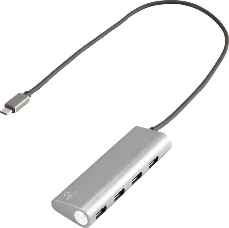 Produktbild: Renkforce RF-3374944 USB-Hub 4 Port USB-A USB 3.2 Gen1 5 GBit/s mit Aluminiumgeh&auml;use Silber