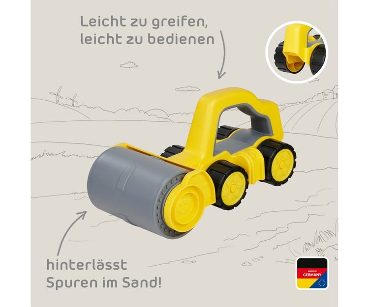 Produktbild: BIG 800054852 - BIG Power Worker Griffy Walze, gelb, L:25cm, Baustellenfahrzeug, Sandspielzeug
